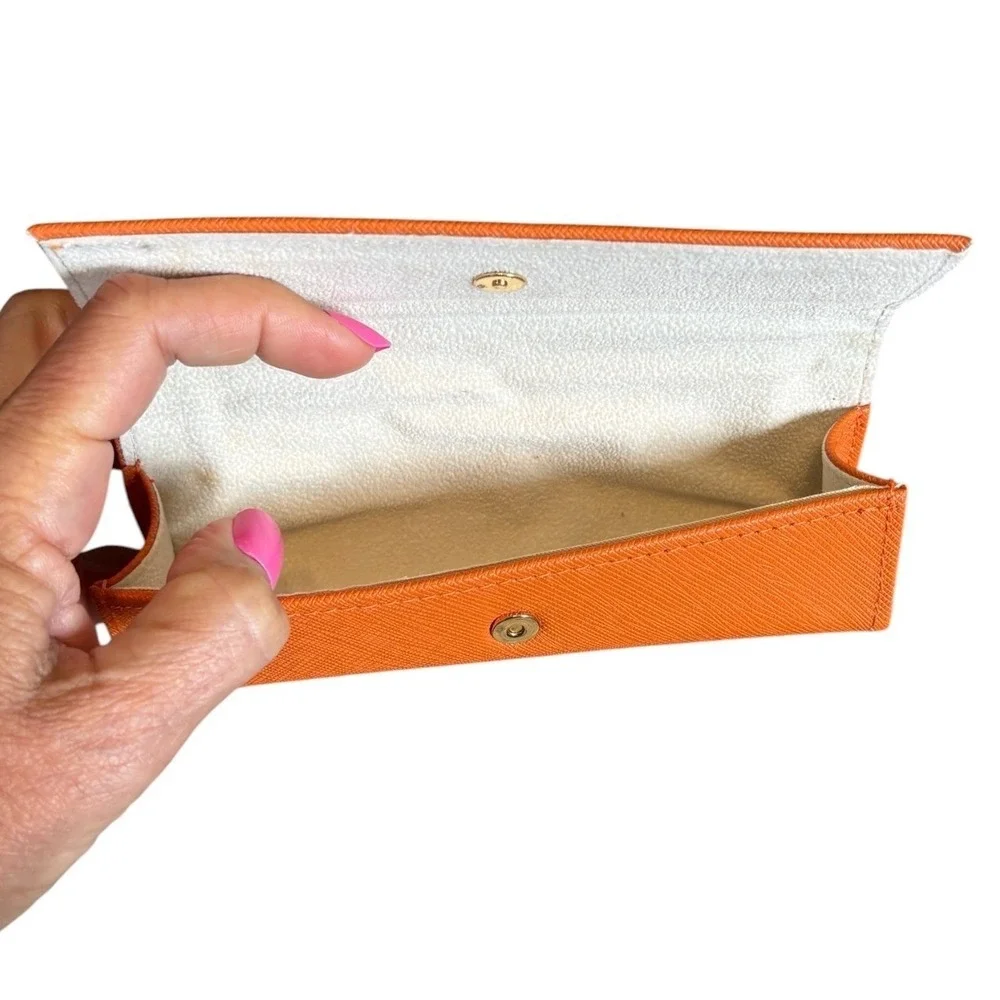 Tory Burch Orange Faux Textured Leather Eyeglass Case